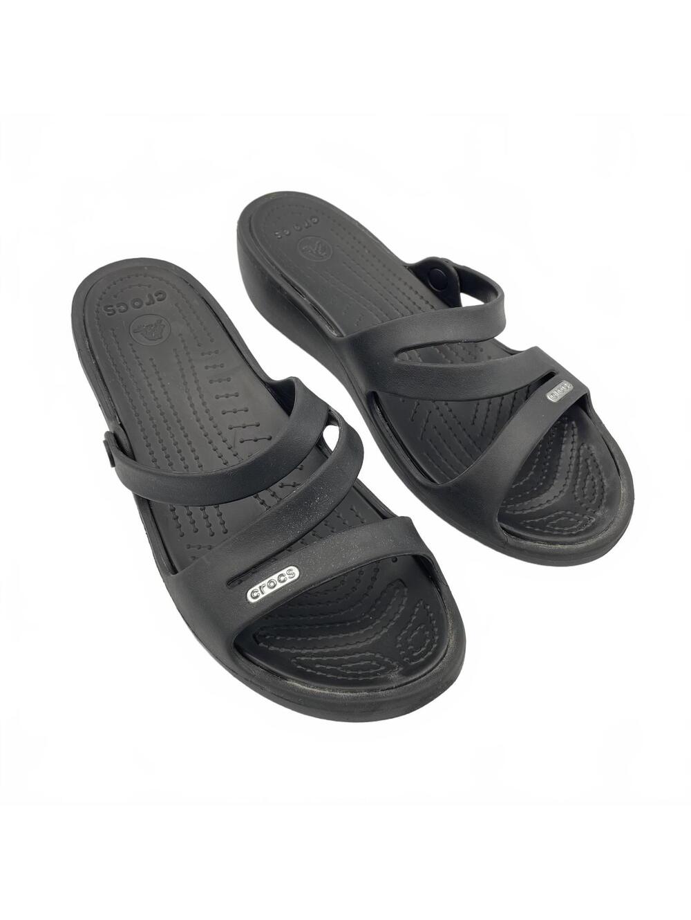 Crocs Patricia Wedge Slide Sandals Womens 8 Black Strappy Comfort Waterproof